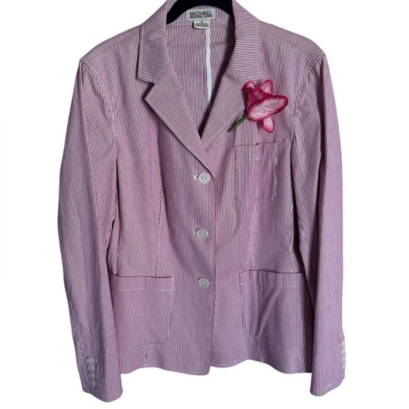 NWT Vintage MICHAEL Michael Kors Striped Seersucker Blazer Jacket size 14 - Picture 1 of 7